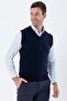 Navy Blue V-Neck Pocketless Slim Fit Classic Wool Knitwear Sweater 1012255003 - 3