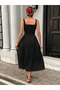 Elegant and Powerful Style! - Women's Strappy Square Neck Long Imported Crepe Dress - 4