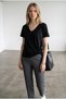Women's Black V-Neck Regular T-Shirt - 2