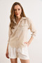 Women's Beige Striped Textured Shirt with Pockets Gml-19001448 - 3