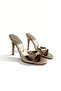 Sindrella Gold Cracked Patent Leather Round Toe Heeled Women's Slippers - 2