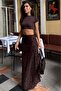 Brown Flocked Printed Tulle Skirt Mg2711