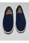 Navy Blue Suede Leather Men's Loafers - 6