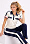 Women's Modal Fabric Polo Collar Short Sleeve Navy Blue Tracksuit Set
