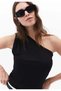 Pleated One Shoulder Blouse - BLACK - 4
