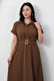 Shirt Collar Belted Buttoned Dress Dks1427 - 7