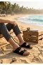 Men's Cork Sole Large Size (46-47-48-49) Double Buckle Anatomical Daily Summer Slippers Black - 3