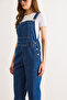 Women's Navy Blue Kangaroo Pocket Denim Salopet Slp-19000042 - 5
