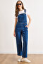 Women's Navy Blue Kangaroo Pocket Denim Salopet Slp-19000042