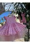Girl's Pink and White Checkered Gingham Detailed Puffy Party Dress + Buckle - 7