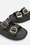 Eva Rosetti Black Women's Buckle Double Strap Daily Comfortable Light Sole Slippers - 5