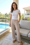 Women's Combed Cotton Fabric Cotton Single Pajama Bottom 14 Beige - 3