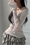 Gray Ek Strap Madonna Collar Harajuku Grunge Y2K Long Sleeve Crop - 5