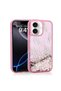 iPhone 16 Case Liquid Glitter Butterfly Printed Transparent Back Surface Brsa Glis Silicone Cover - Pink