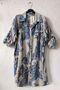 Italian Blue-Beige Shirt Collar 3/4 Sleeve Shawl Patterned Pocket Casual Linen Look Woven Dress 93 64 - 2