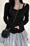 Black Madonna Collar Grunge Y2K Long Sleeve Crop with Additional Straps