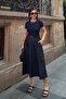 Women's Navy Blue Belted Poplin Skirt Dress