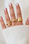 Women's Gold 3-Piece Ring Set Curved Twist Minimal Design - 2
