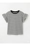 Girl's Pink and Black and White Striped Ruffle Sleeve Cotton T-Shirt - 2