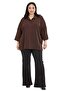 Plus Size Shirt Collar Low Trifold Sleeves Relaxed Fit Brown Blouse - 2