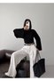 Women's Black Crew Neck Waist-Slit Wide Sleeve Stylish Blouse - 5