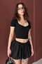 Women's Black Cropped Ribbed Knitted Blouse - 3