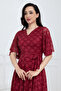 V-Neck Lace Midi Dress - Bordo - 2