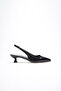 Weimar Premium Black Wrinkled Patent Leather Pointed Toe Slingback Low Heel Shoes - 3
