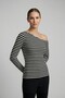 Premium Soft Series Body-Fitting Black and White Striped Boat Neck Knitted Blouse - 5