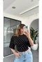Women's fitted premium blouse with wide sleeves - polka dot black - 2
