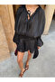 Black Flounce Textured Dress - 3