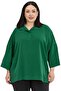 Plus Size Shirt Collar Low Trifold Sleeve Relaxed Fit Emerald Green Blouse