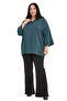 Plus Size Shirt Collar Low Trifold Sleeve Relaxed Fit Petrol Green Blouse - 2