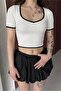 Women's White Cropped Ribbed Knitted Blouse