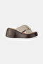 Women's Beige Suede Genuine Leather Daily Wedge Heel Slippers - 6
