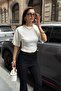 Women's Ecru Side Gathered Crew Neck Soft Blouse - 3