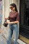 Women's Brown Side Gathered Crew Neck Soft Blouse - 6