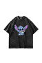 Stitch Baby Printed Oversize Unisex Washable Black Tshirt