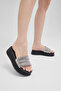 Women's Black Comfortable Fit High Sole Glittery Slippers - 2