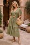 V-Neck Cross-Necklace Patterned Linen Fabric with Tassel Detail Skirt and Blazer Set - 2
