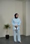 Women's Baby Blue Wide-Cut Collared Detailed Belted Double Hijab Set Nbvq3148 - 2