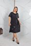Plus Size Stone Printed Washed Cotton Dress Black - 6
