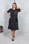Plus Size Stone Printed Washed Cotton Dress Black
