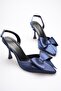 Dublin Premium Navy Blue Bowknot Satin Slingback Heeled Shoes