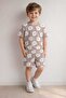 Boy's Teddy Bear Printed Summer Shorts Home Wear Pajama Set - 2