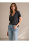 Women's V-Neck Basic T-Shirt 100% Bamboo Fabric Regular Fit Black - 4