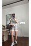 Women's Shorts-Blouse Brown Striped Knitwear Set