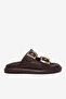 Women's Brown Comfortable Double-Strapped Buckle Detailed Slippers