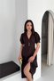 Women's Brown V-Neck Midi Length Button Detailed Short Sleeve Dress Nbk4612 - 4