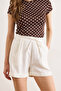 Women's White Lyocell Pocketed Flowy Shorts with Elastic Waist at the Back Shrt-19000089 - 4